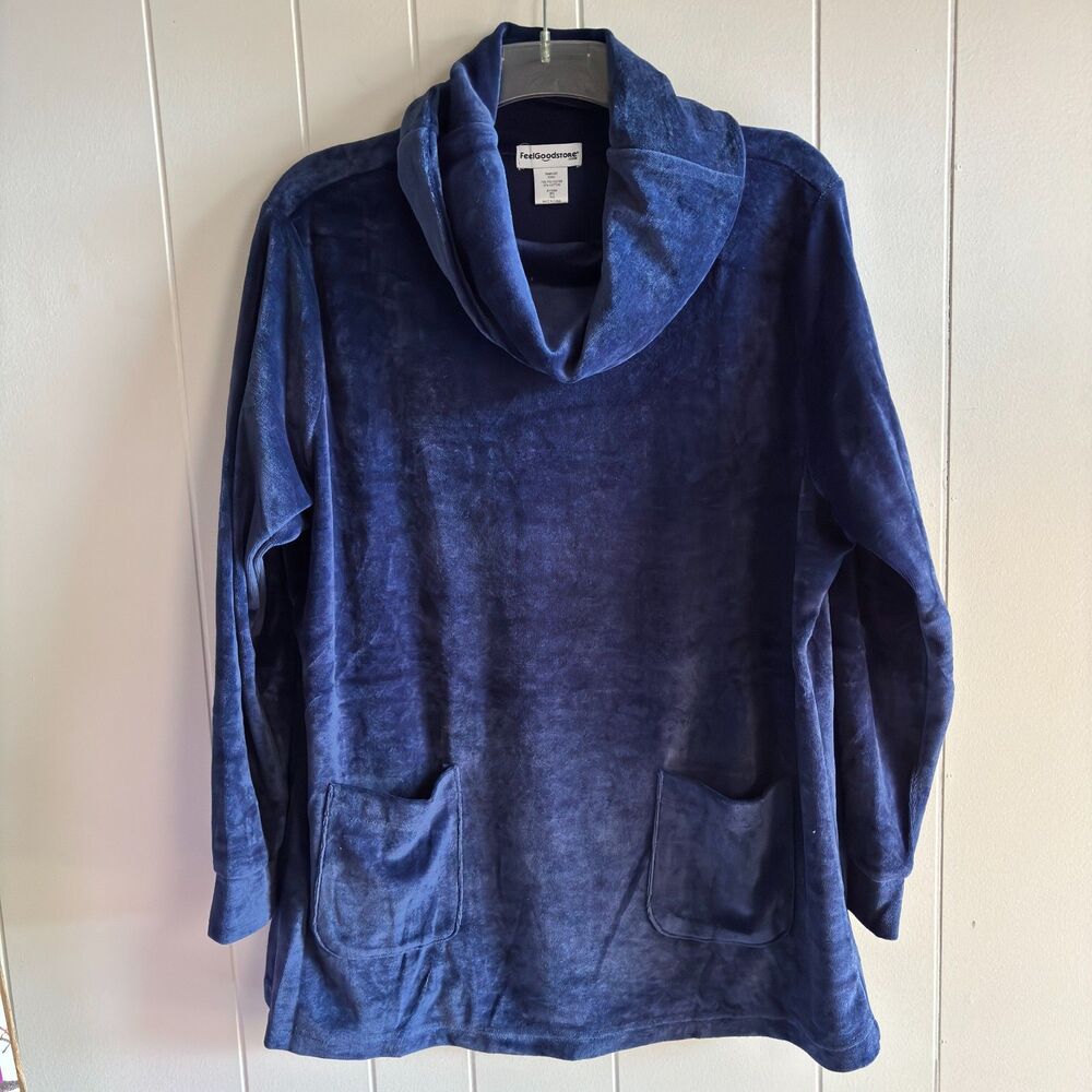 Cowl Neck LS Soft Velour Deep Blue Woman's Size L Lounge Set #C